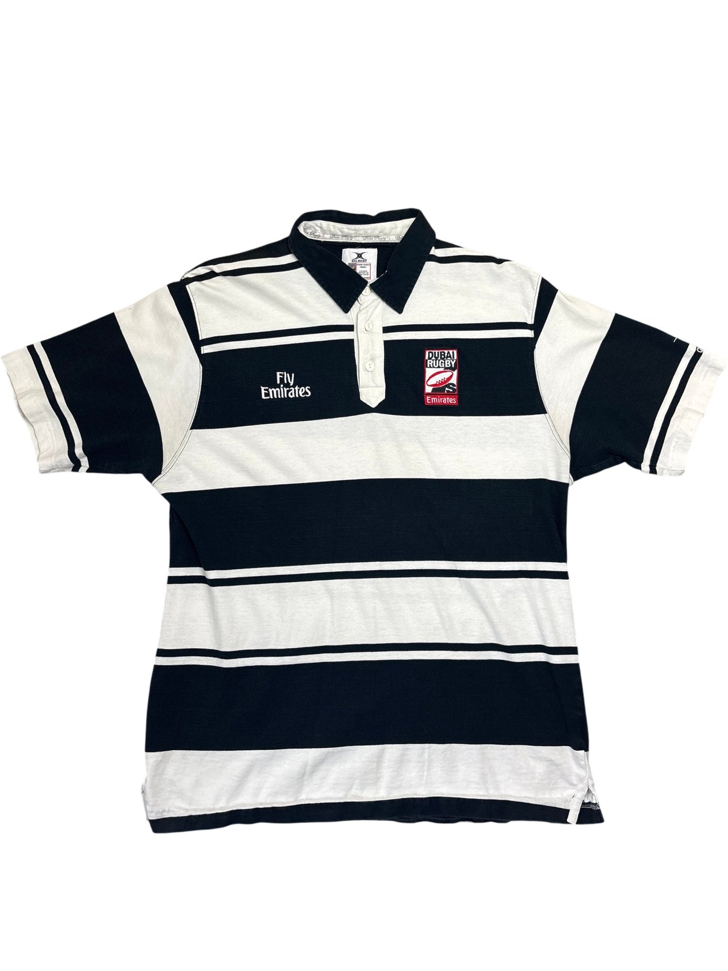 Vintage Black White Rugby Shirt Dubai Sevens Emirates (L)