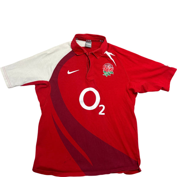 Vintage Red Nike Rugby Shirt England O2 Sponsor (L)