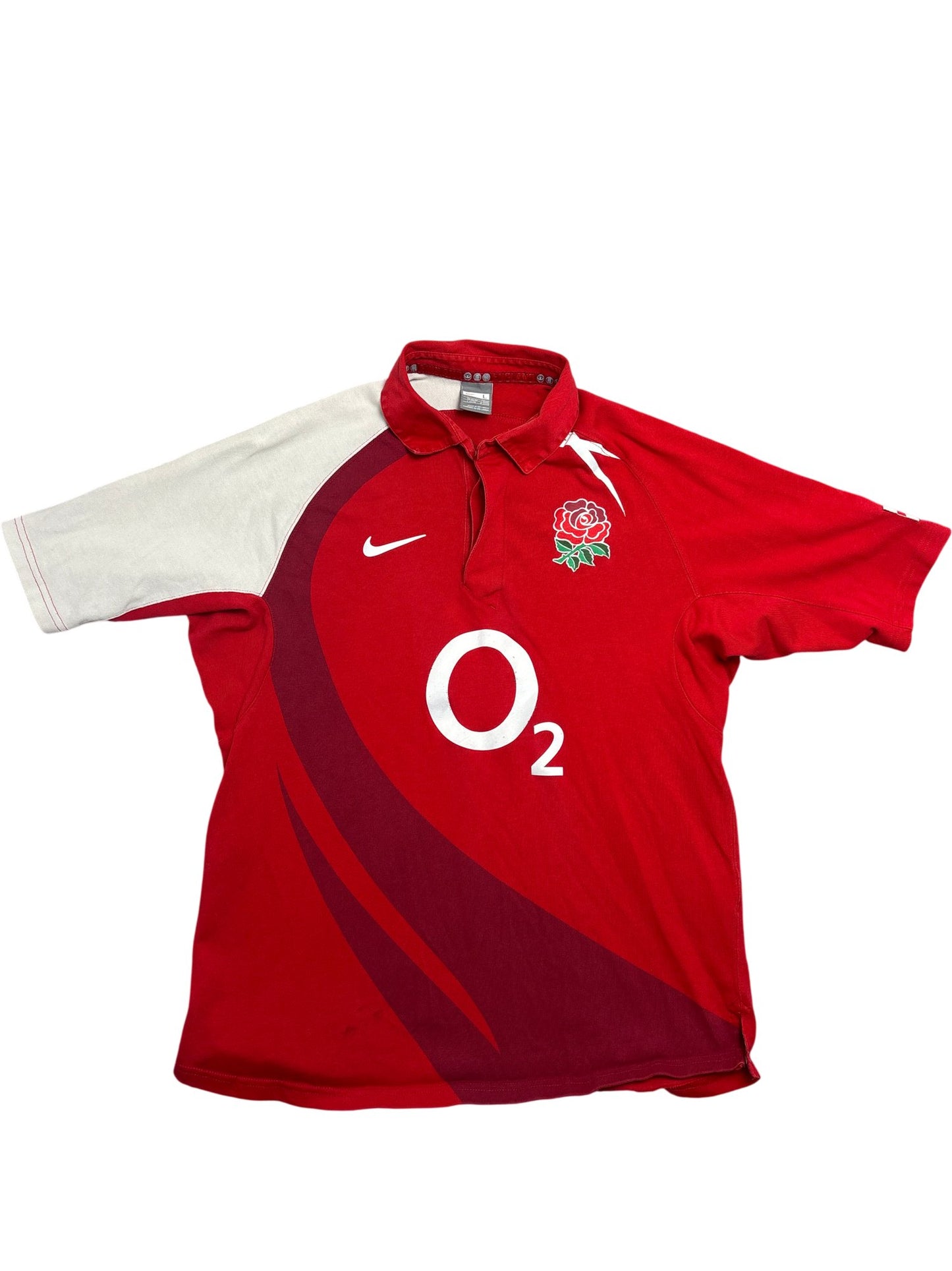 Vintage Red Nike Rugby Shirt England O2 Sponsor (L)