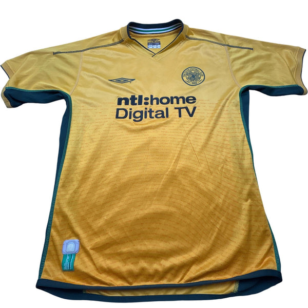 Vintage Yellow Umbro Celtic FC Shirt Larsson 90s (M)