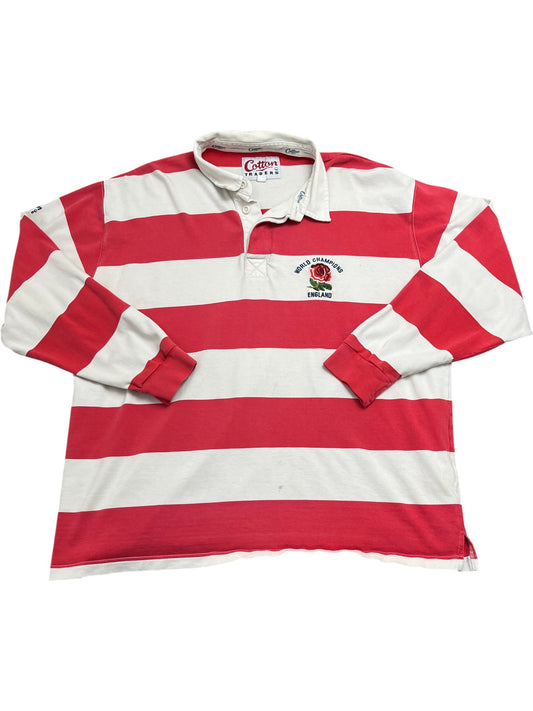 Vintage Red White Cotton Traders Rugby Shirt World Champions England (XXL)