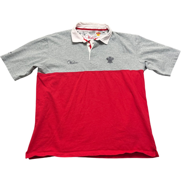 Vintage Red Grey Casron Wales Rugby Polo Shirt (XL)
