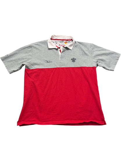 Vintage Red Grey Casron Wales Rugby Polo Shirt (XL)