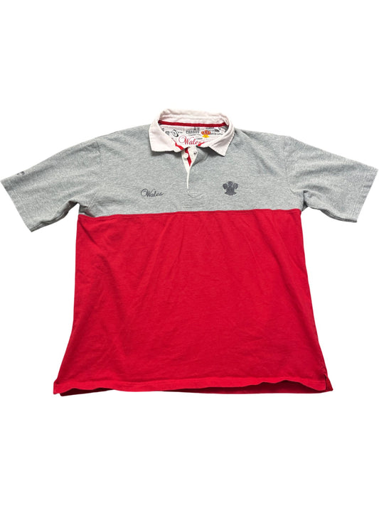 Vintage Red Grey Casron Wales Rugby Polo Shirt (XL)