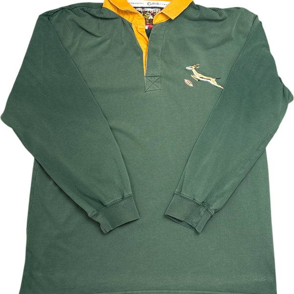 Vintage Green Rugby Shirt Springboks Embroidered (L) ()