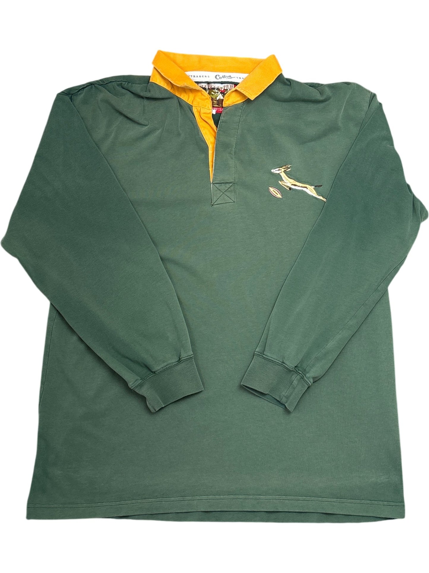 Vintage Green Rugby Shirt Springboks Embroidered (L) ()