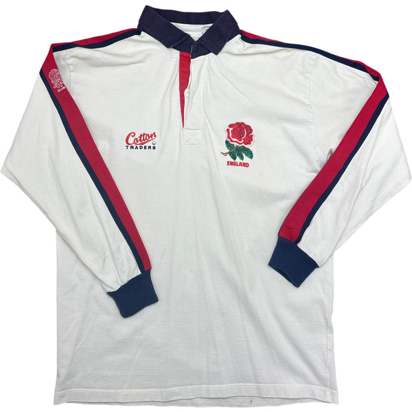 Vintage White Cotton Traders Rugby Shirt England Logo (L)