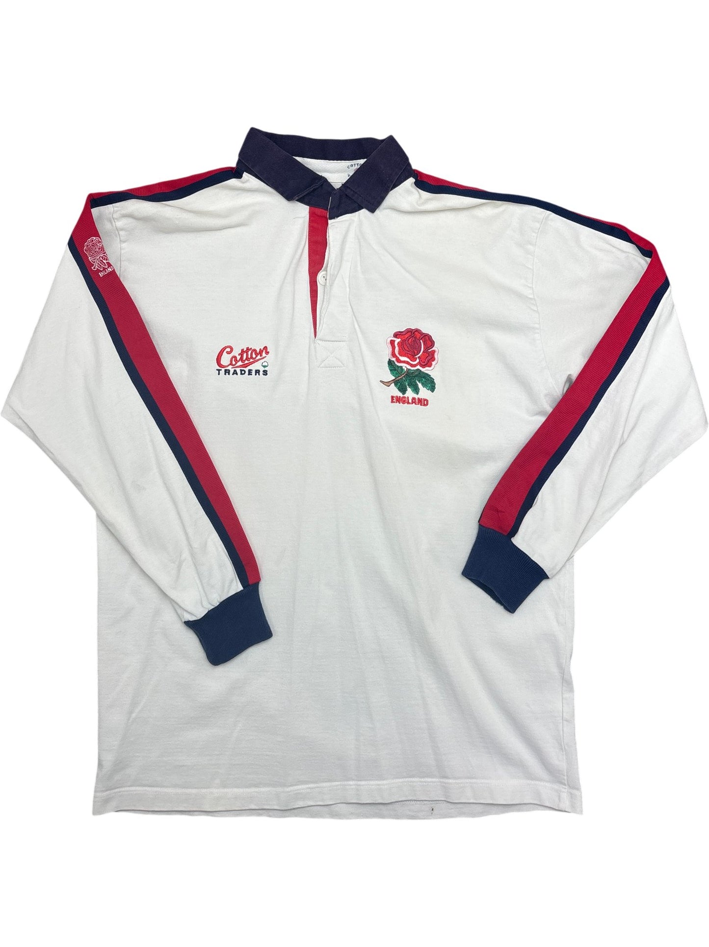 Vintage White Cotton Traders Rugby Shirt England Logo (L)