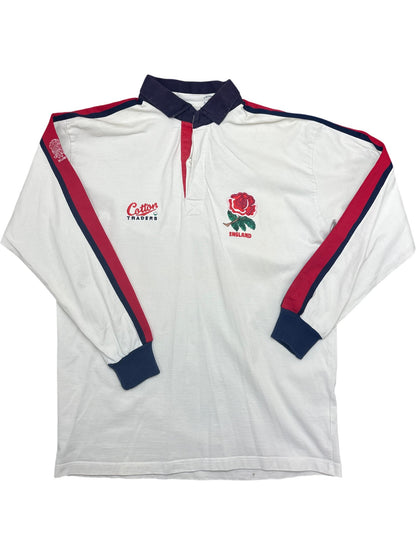 Vintage White Cotton Traders Rugby Shirt England Logo (L)