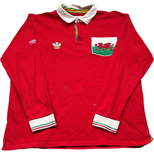 Vintage Red Rugby Shirt Welsh Embroidery (XL)