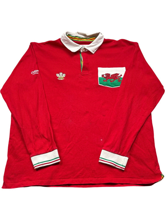 Vintage Red Rugby Shirt Welsh Embroidery (XL)
