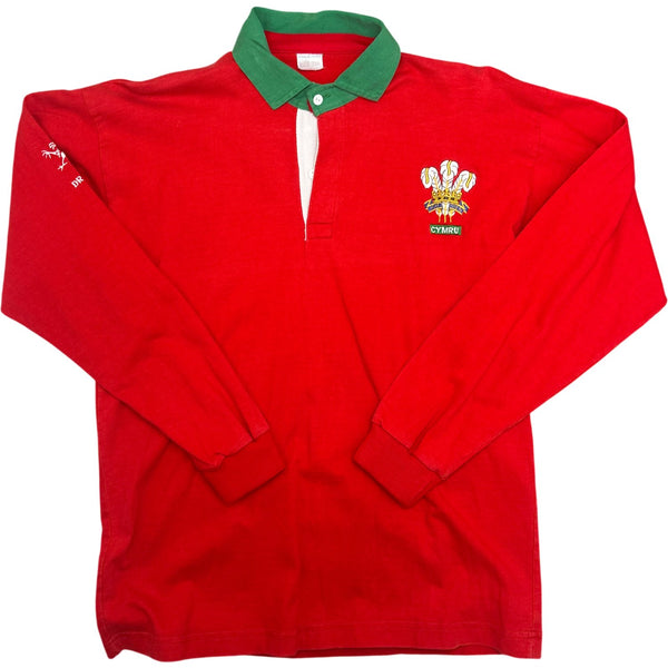 Vintage Red Rugby Shirt Wales Cymru Emblem (L)