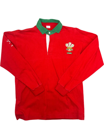 Vintage Red Rugby Shirt Wales Cymru Emblem (L)