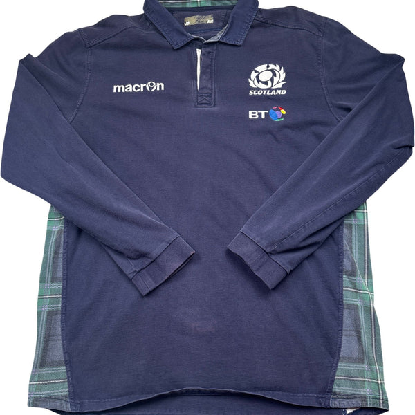 Vintage Navy Macron Rugby Shirt Scotland BT Tartan (XXL)