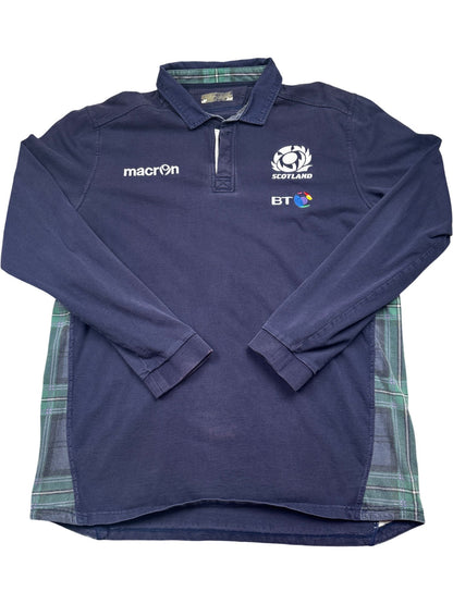Vintage Navy Macron Rugby Shirt Scotland BT Tartan (XXL)
