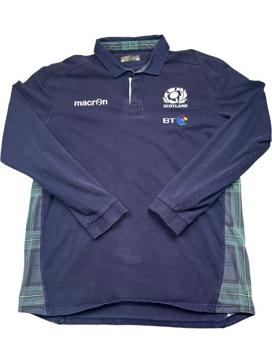 Vintage Navy Macron Rugby Shirt Scotland BT Tartan (XXL)