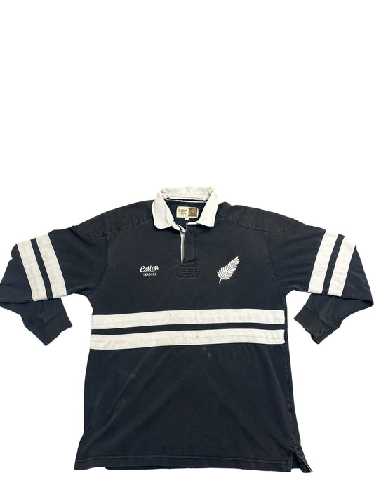 Vintage Black Cotton Traders Rugby Shirt (L)
