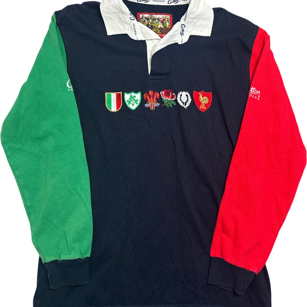Vintage Red Green Cotton Traders Rugby Shirt Six Nations (M)