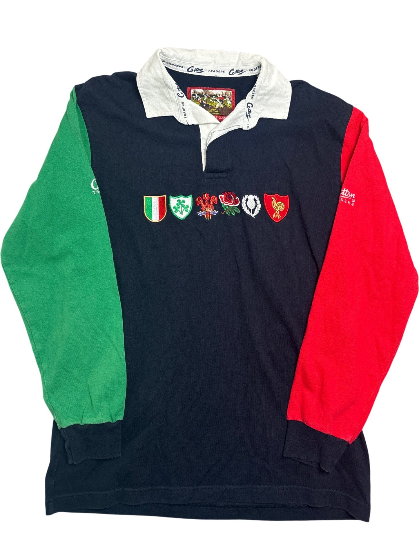 Vintage Red Green Cotton Traders Rugby Shirt Six Nations (M)