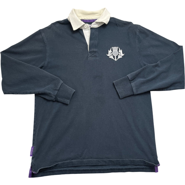 Vintage Navy Rugby Shirt Scotland Thistle Logo (M)