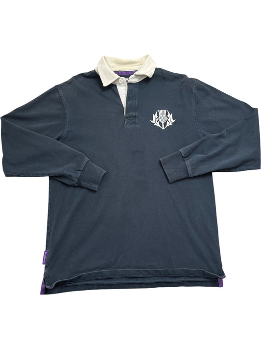 Vintage Navy Rugby Shirt Scotland Thistle Logo (M)