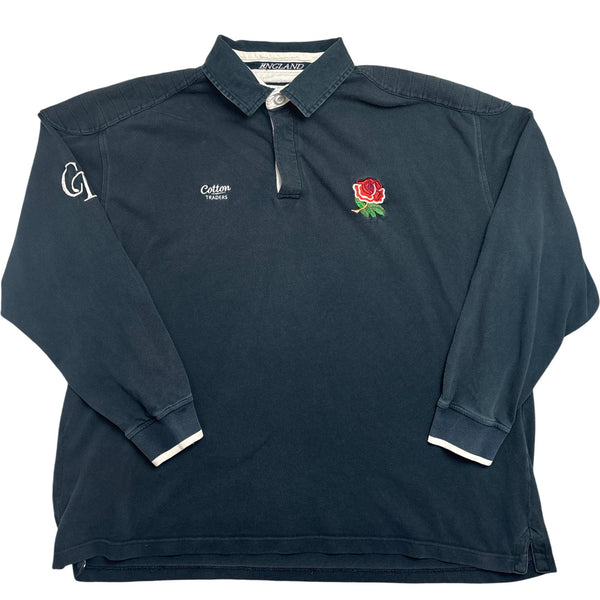 Vintage Black Cotton Traders Rugby Shirt England Rose (XXL)