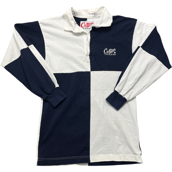 Vintage Blue White Cotton Traders Rugby Shirt (S)