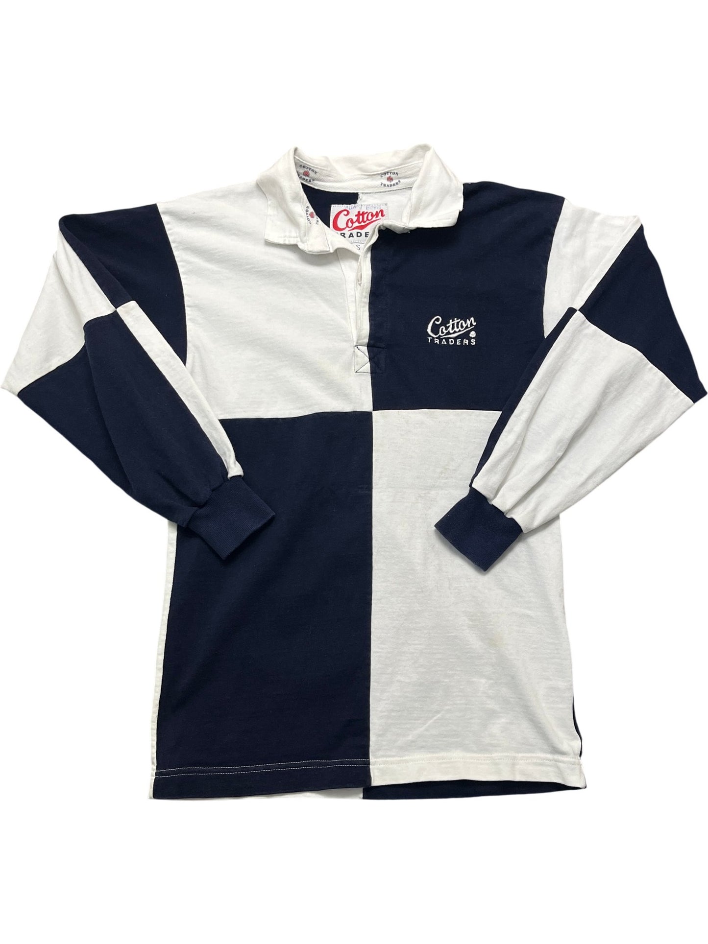Vintage Blue White Cotton Traders Rugby Shirt (S)
