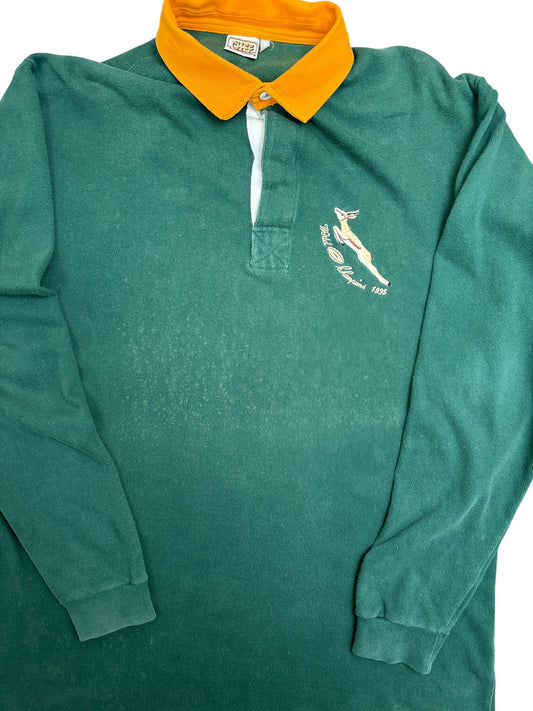 Vintage Green Rugby Shirt 1995 Mild Discoloration Spotting (L)