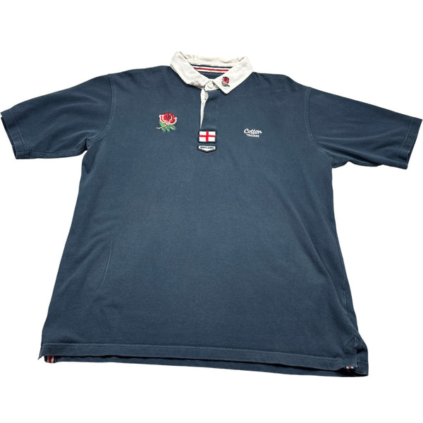 Vintage Blue Cotton Traders Rugby Shirt England Rose (XL)