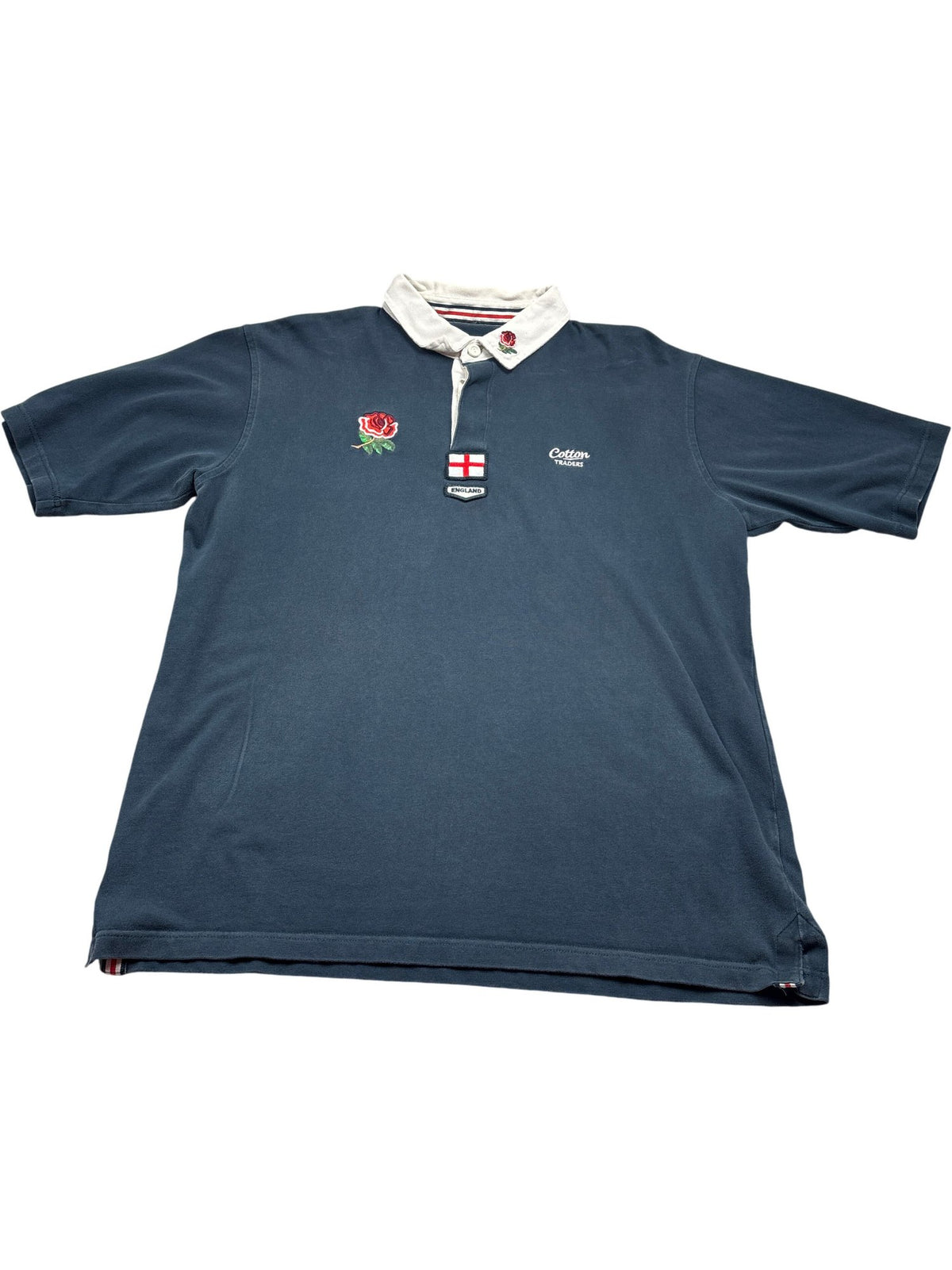 Vintage Blue Cotton Traders Rugby Shirt England Rose (XL)