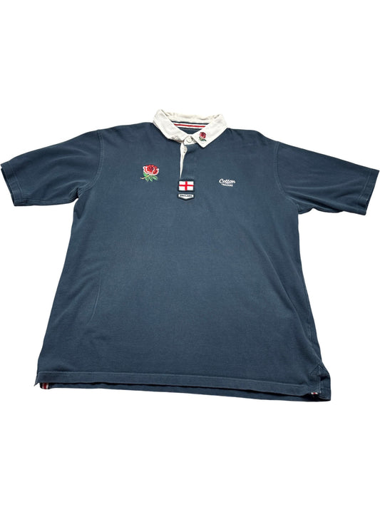 Vintage Blue Cotton Traders Rugby Shirt England Rose (XL)