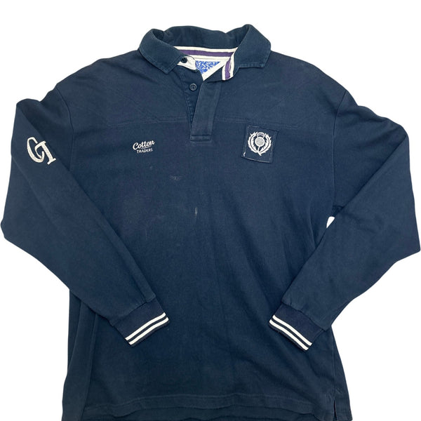 Vintage Navy Cotton Traders Long Sleeve Rugby Shirt (L)