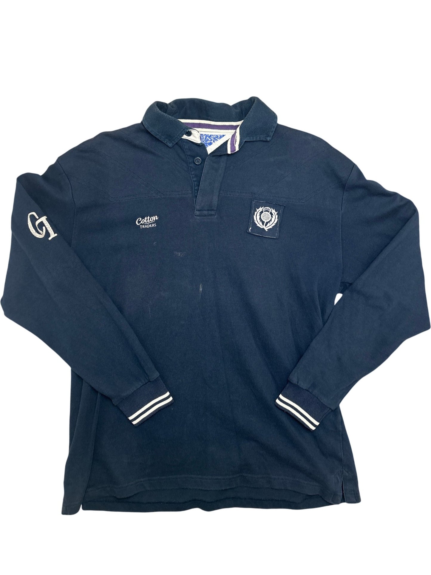 Vintage Navy Cotton Traders Long Sleeve Rugby Shirt (L)