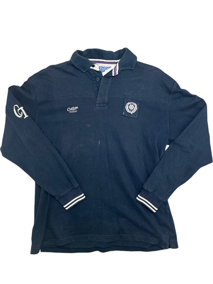 Vintage Navy Cotton Traders Long Sleeve Rugby Shirt (L)