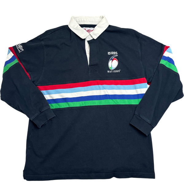 Vintage Black Cotton Traders Rugby Shirt RBS Six Nations (XL)