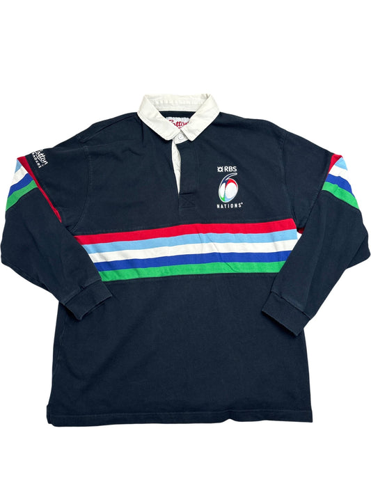 Vintage Black Cotton Traders Rugby Shirt RBS Six Nations (XL)
