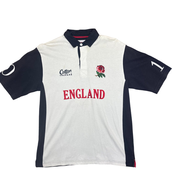 Vintage White Cotton Traders Rugby Shirt England (L)