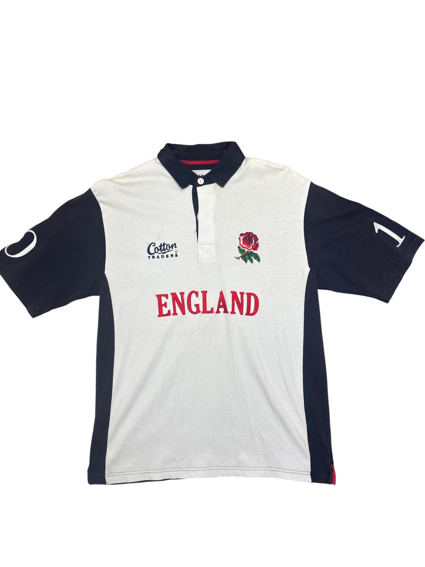 Vintage White Cotton Traders Rugby Shirt England (L)