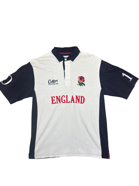 Vintage White Cotton Traders Rugby Shirt England (L)