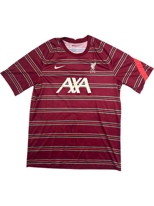 Vintage Red Nike Liverpool FC Striped Jersey (L)