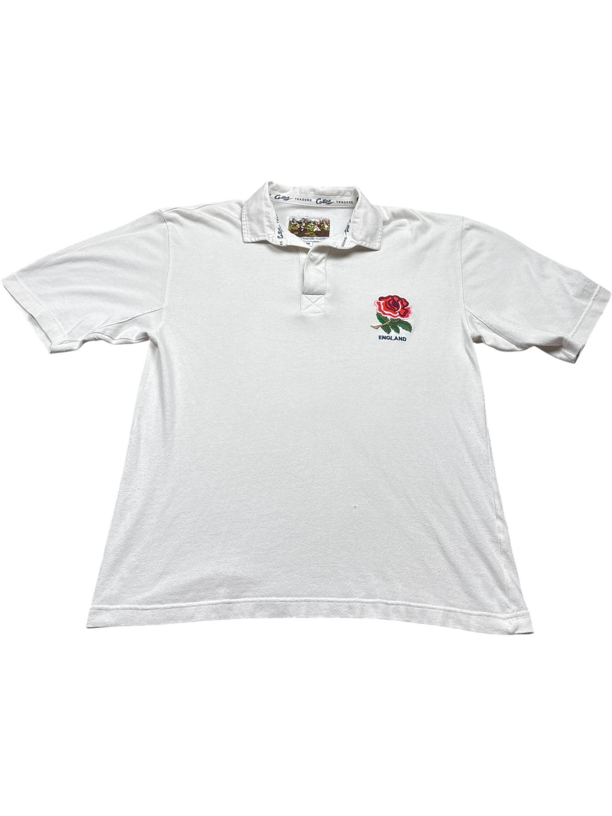 Vintage White Cotton Traders Polo Shirt England Rugby (M)