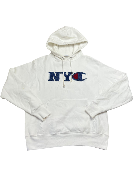 Vintage White Champion Hoodie NYC (M)