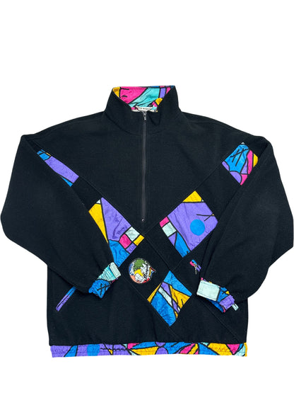 Vintage Black Whack Vintage Fleece Abstract Pattern 90s (M)