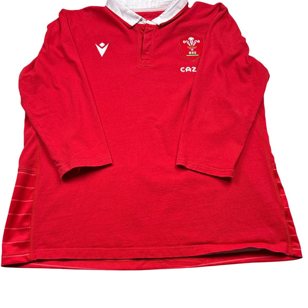 Vintage Red Macron Rugby Shirt WRU Logo (XXL)