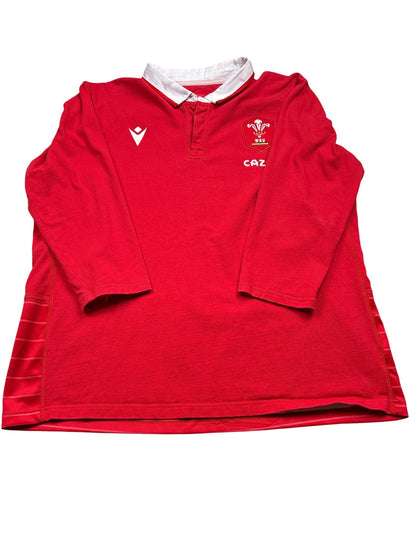 Vintage Red Macron Rugby Shirt WRU Logo (XXL)