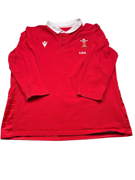 Vintage Red Macron Rugby Shirt WRU Logo (XXL)