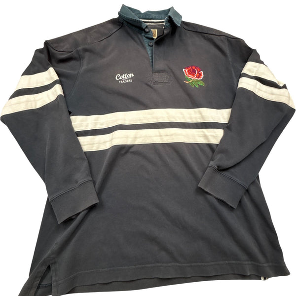 Vintage Blue Cotton Traders Rugby Shirt England (M)