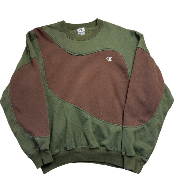Vintage Green Brown Champion Crewneck Sweatshirt 90s (XXL)