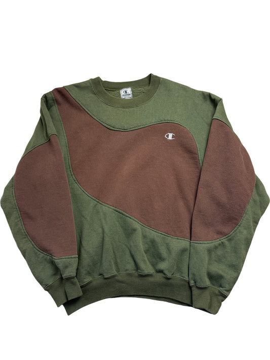 Vintage Green Brown Champion Crewneck Sweatshirt 90s (XXL)